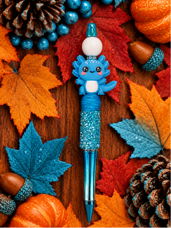 Stylo bleu pailleté dragon