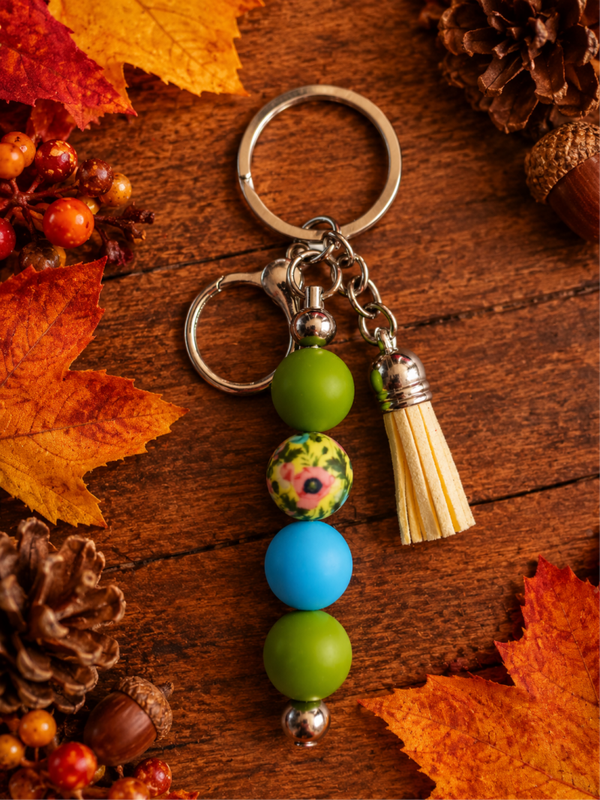 Porte-clés fleur bleu / vert
