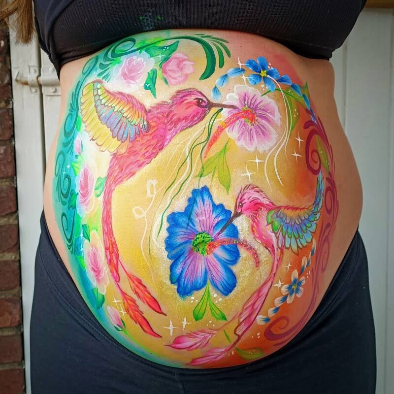 Zoetermeer Bellypaint hummingbirds, buik beschildering met kolibrietjes Zoetermeer