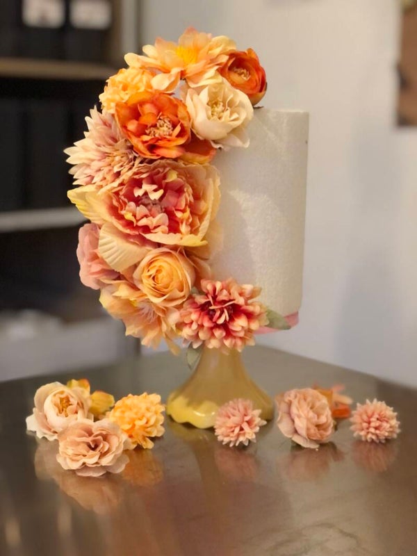 Setje 21 kunstbloemen - abrikoos