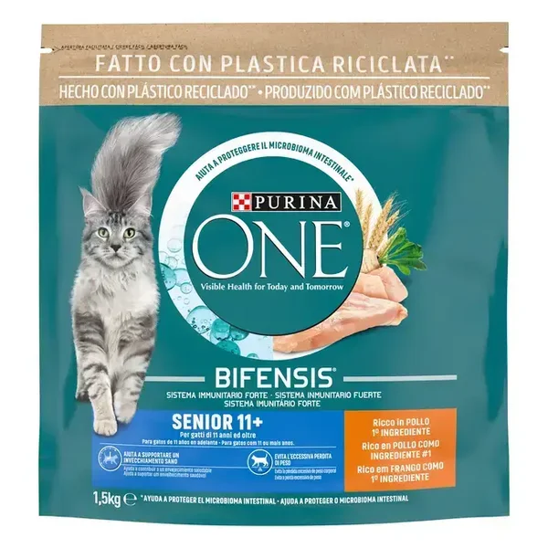 PURINA ONE® Senior 11+ Rico en pollo y cereales integrales (CAT 1,5KG)