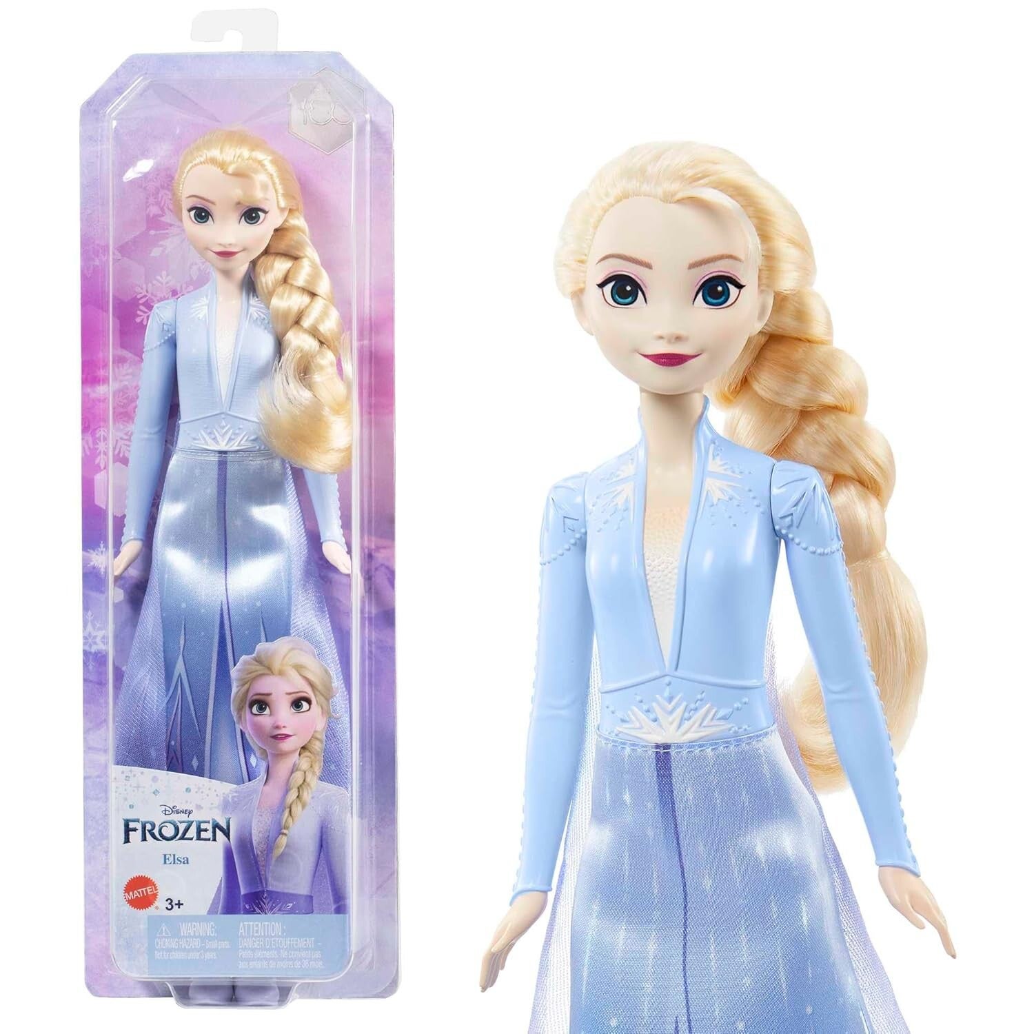 Frozen Elsa Bambola Giocattolo Bionda con Vestito Treccia e Scarpe Mattel