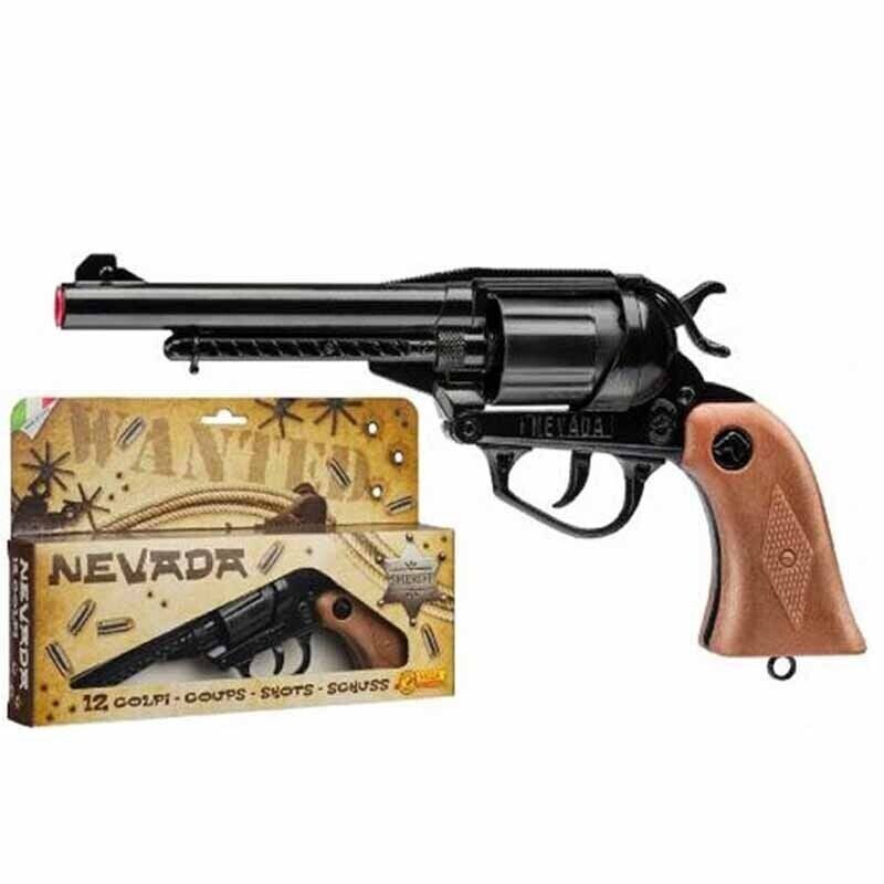 Pistola Giocattolo Nevada Nera in Metallo 26 cm 12 Colpi Munizioni Incluse