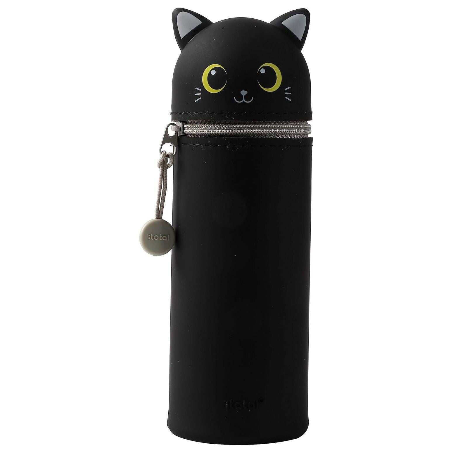 Astuccio in Silicone Verticale Gatto Nero Portapenne con Zip per Scuola iTotal