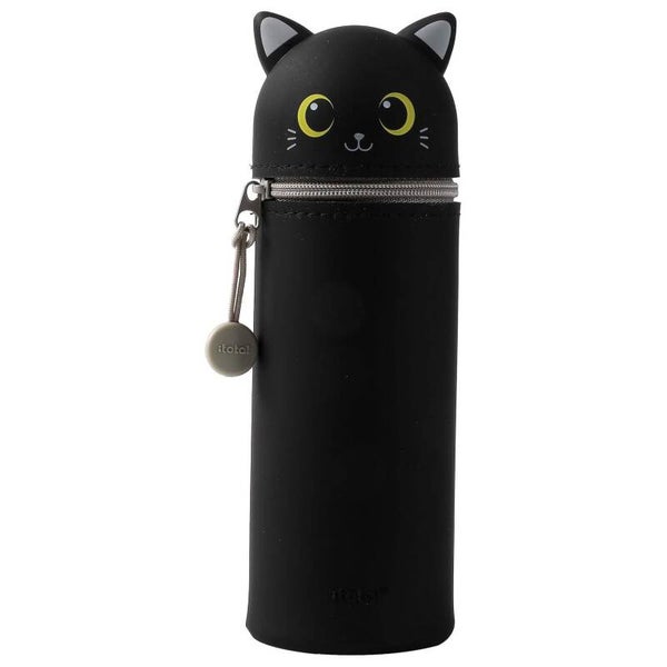 Astuccio in Silicone Verticale Gatto Nero Portapenne con Zip per Scuola iTotal