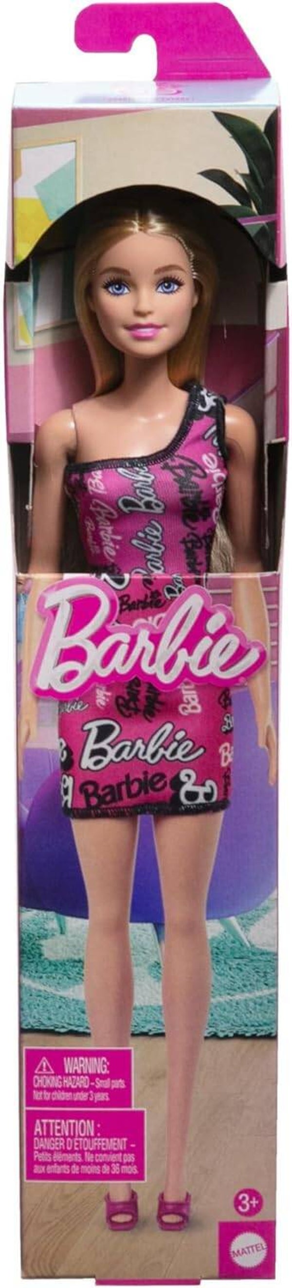 Barbie Bambola Giocattolo Bionda con Vestito Monospalla Rosa e Scarpe Mattel