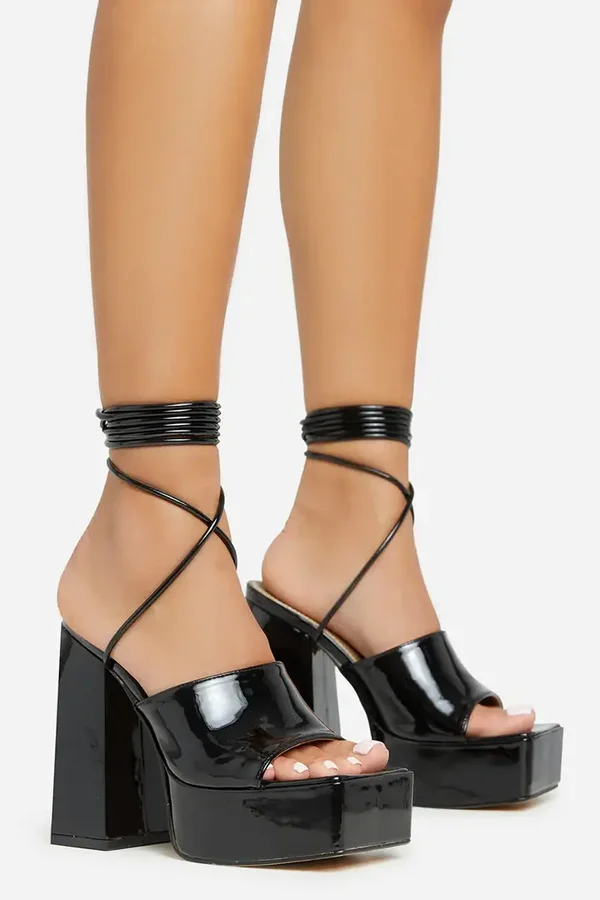 Patent Lace Up Chunky Block Heels