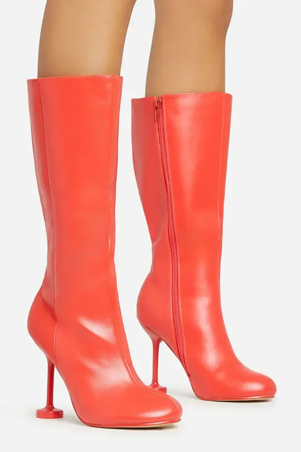 Mid Calf Faux Leather Heel Boots