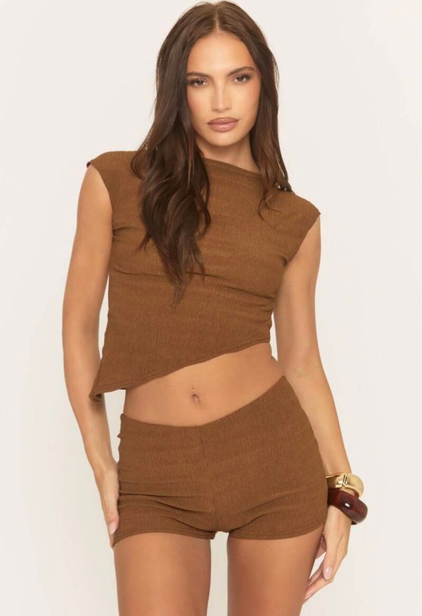 Textured Asymmetric Top And Shorts
