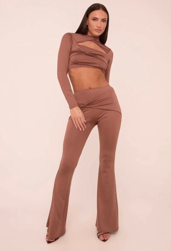 Cross Detail Cut Out Crop Top And Flare Bottom Co-ord