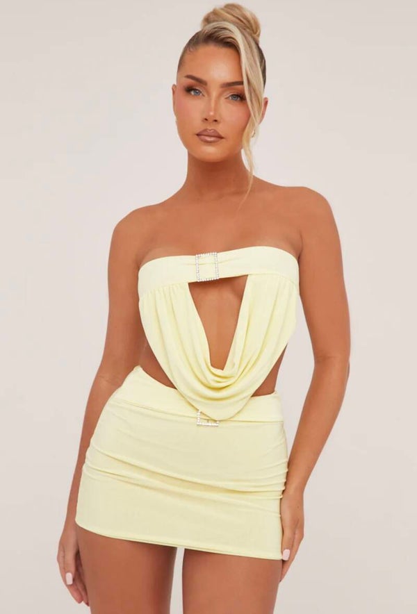 Buckle Detail Cropped Top and Mini Skirt