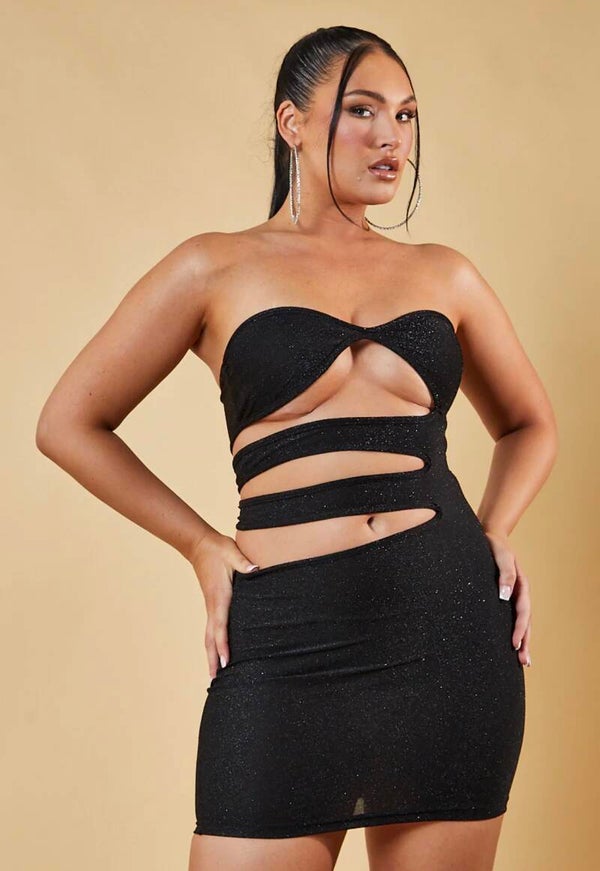 Glitter Metallic Cut Out Bandeau Mini Dress