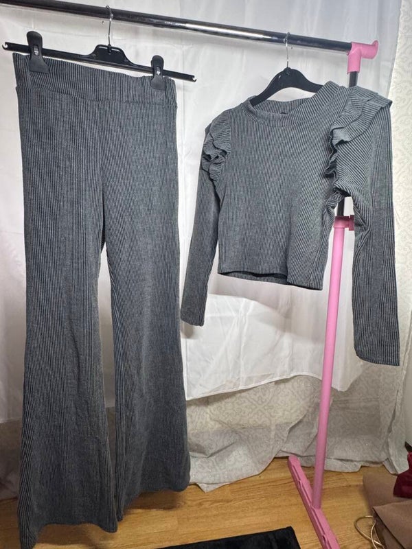 Frill Long Sleeve Crop Top And Straight Leg Co-ord