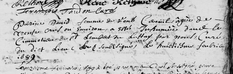 Inhumation Perrine DAVID 1689