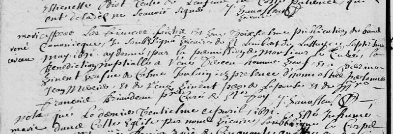 Mariage René CERQUEU et Perrine VINCENT 1691