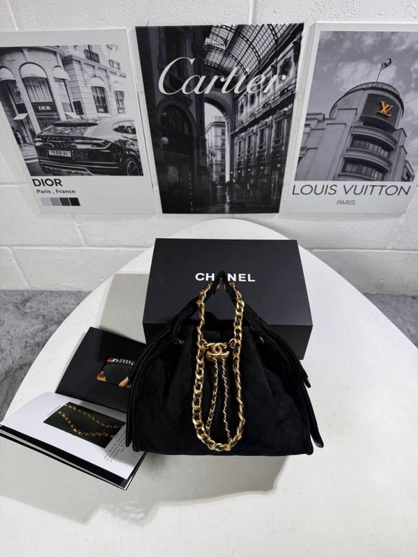 Chanel 25 Black Women's Suede Bag with Chain