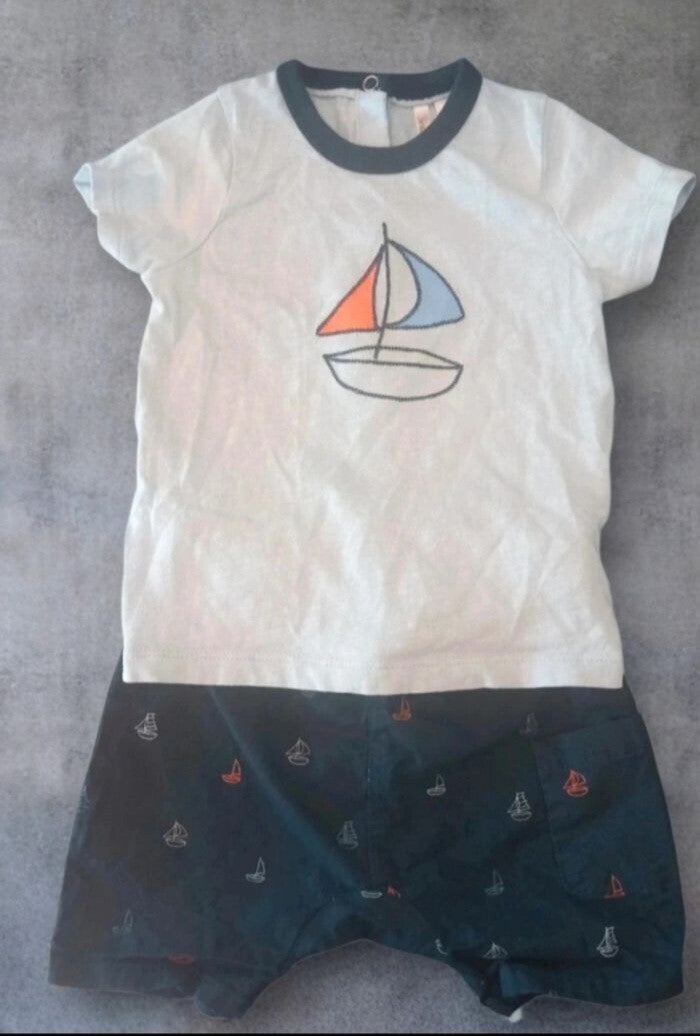 Ensemble été bébé, tee-shirt + short, taille 9 mois, Orchestra.