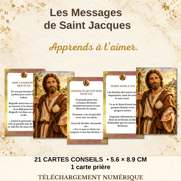 Saint Jacques — 21 cartes messages et 1 carte prière à imprimer | Apprends à t’aimer | Oratoire numérique