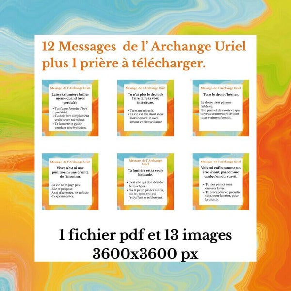 Lot de 12 Cartes Numériques – Messages de l’Archange Uriel + Prière – Guidance, Affirmations, Développement Personnel à télécharger
