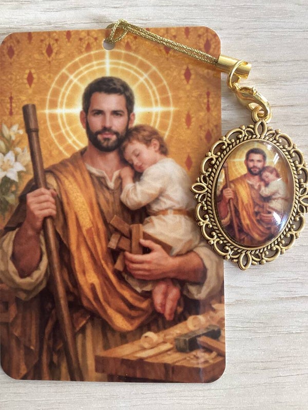 Carte de prière plastifiée Saint Joseph avec médaillon