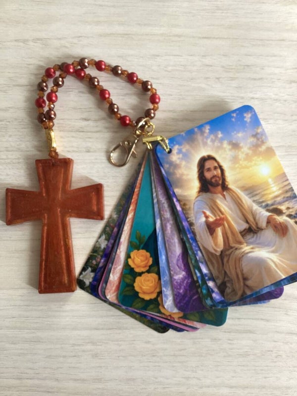 Oratoire de poche – 19 cartes plastifiées avec bijou de sac Croix