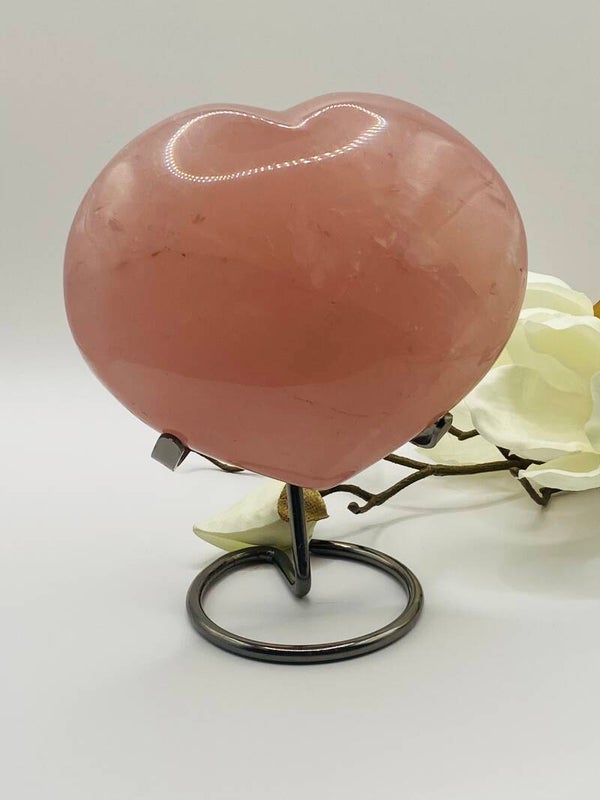 Großes Rosenquarz Herz auf Ständer - Nr. 1