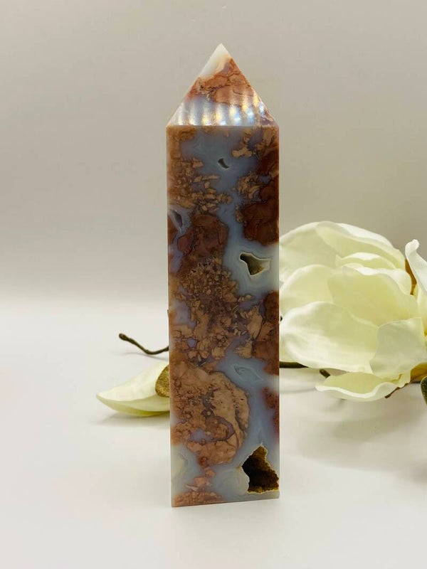 Druzy Pinker Achat Obelisk Nr. 1