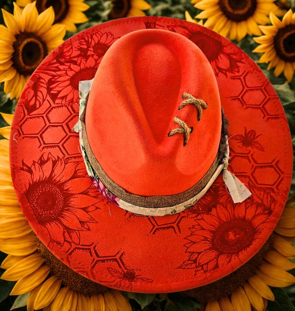Orange Wide Brim Hat.  Honeycomb