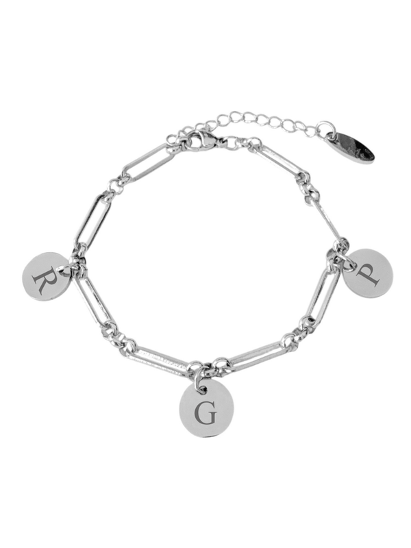 Armband muntjes bedels gepersonaliseerd zilverkleurig