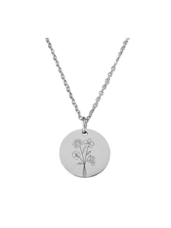 Ketting Geboortebloem Boeket zilverkleurig