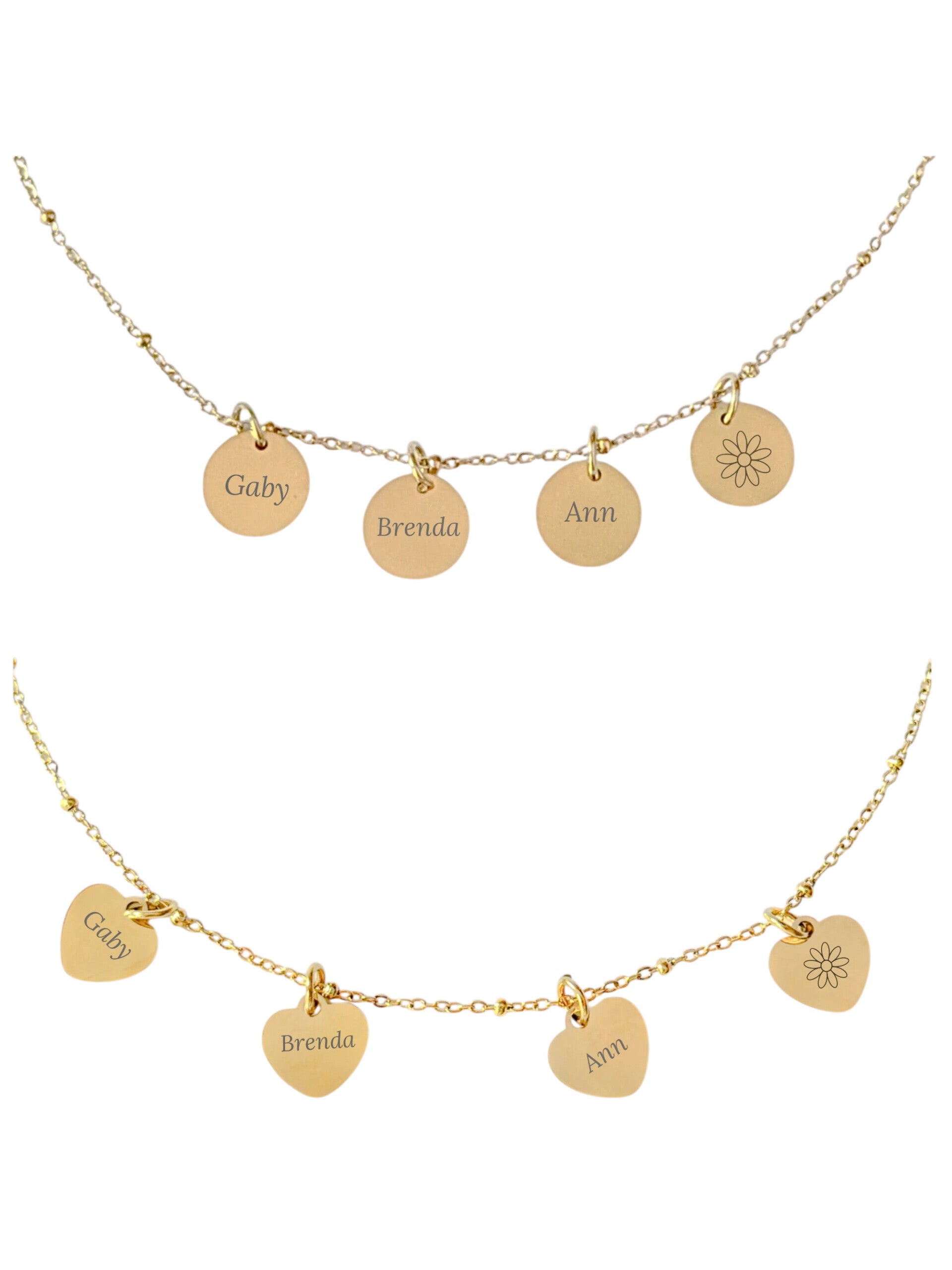 Ketting Muntjes / Hartjes gepersonaliseerd goudkleurig