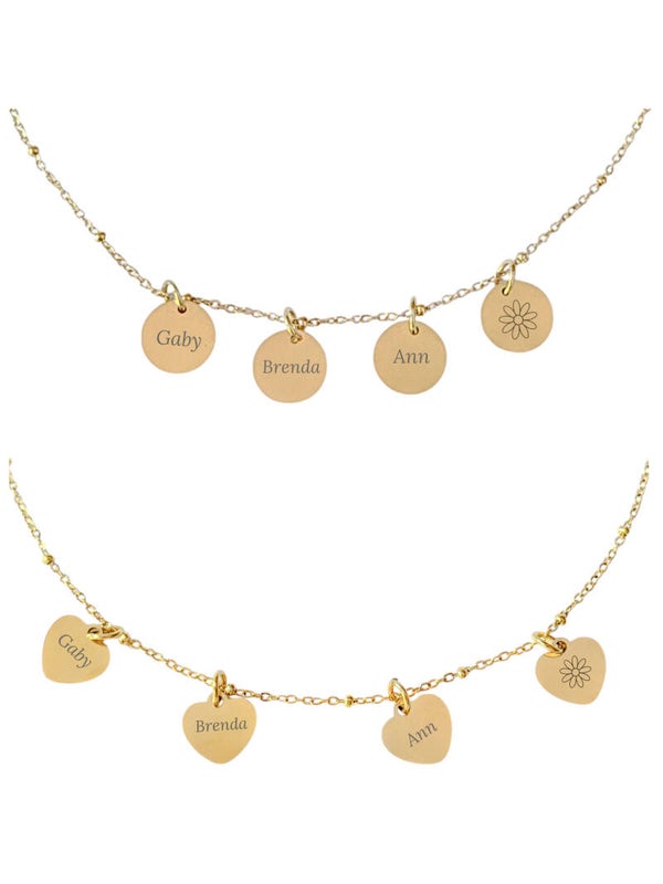 Ketting Muntjes / Hartjes gepersonaliseerd goudkleurig