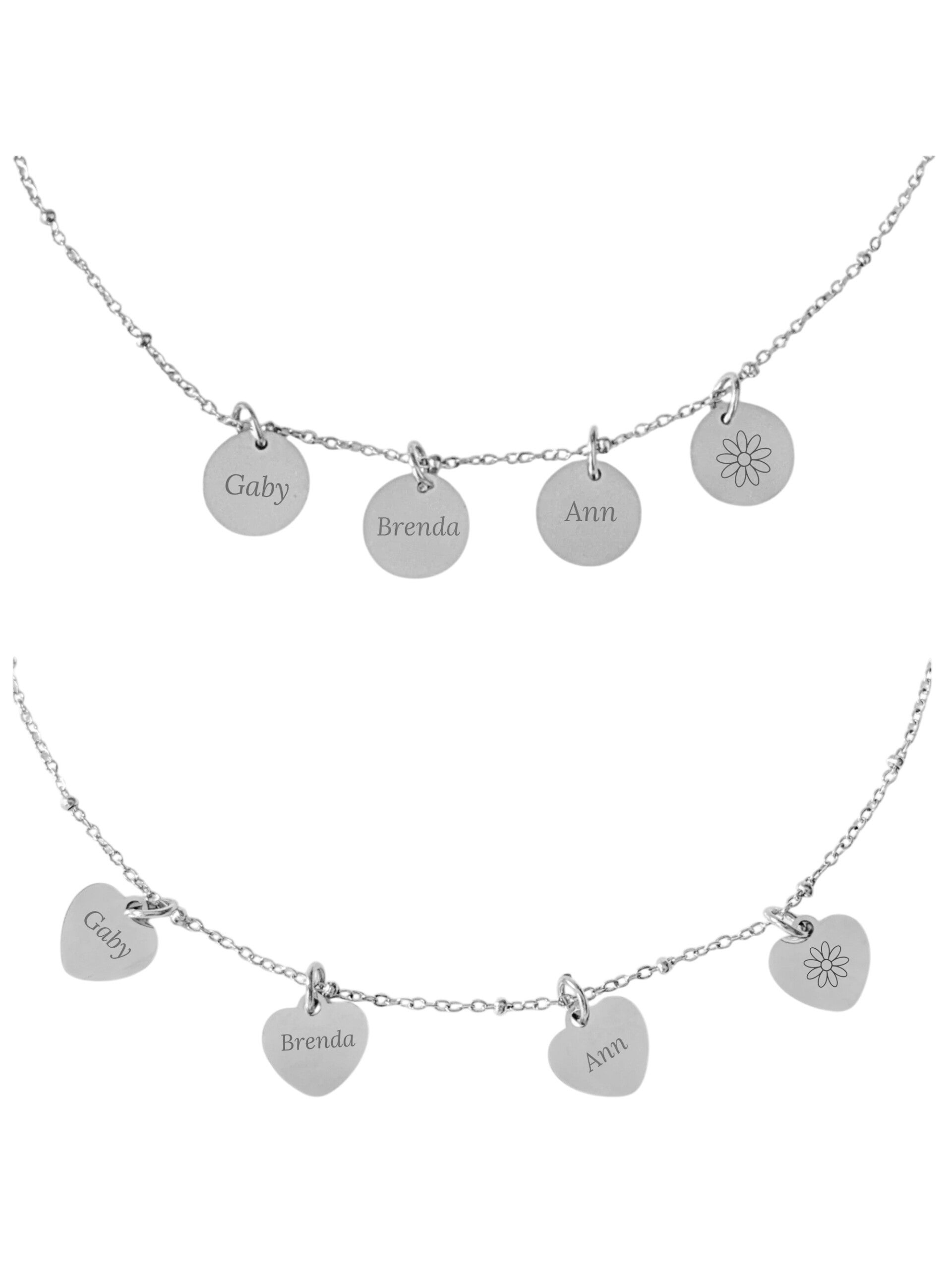 Ketting Muntjes / Hartjes gepersonaliseerd zilverkleurig