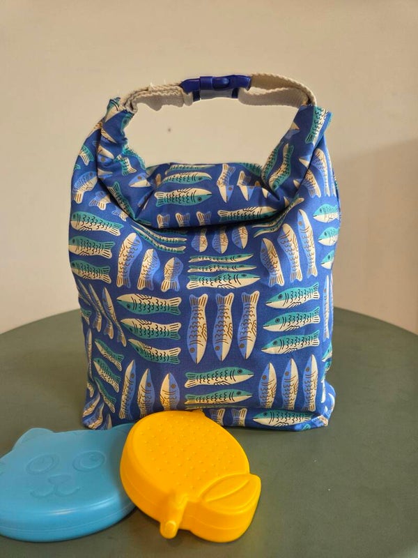 Lunchbag thermo "ecru-donkerblauw"