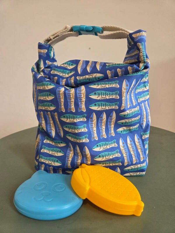 Lunchbag thermo "ecru-lichtblauw"