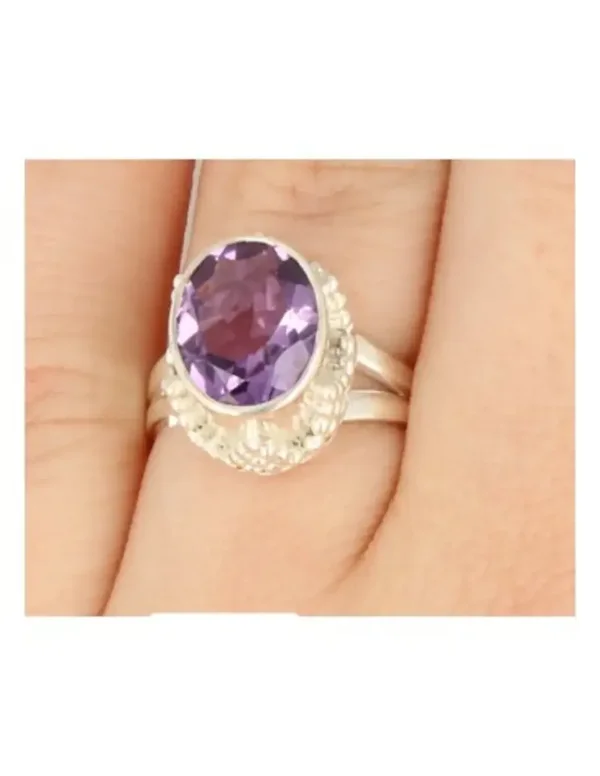 Zilveren ring met Amethist Steen Uit India
