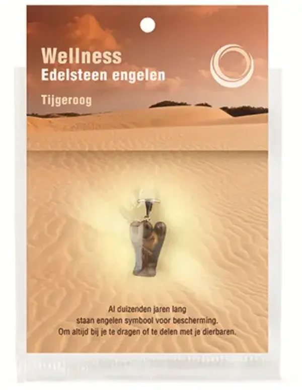 Tijgeroog edelsteen engelenhanger inclusief kaart