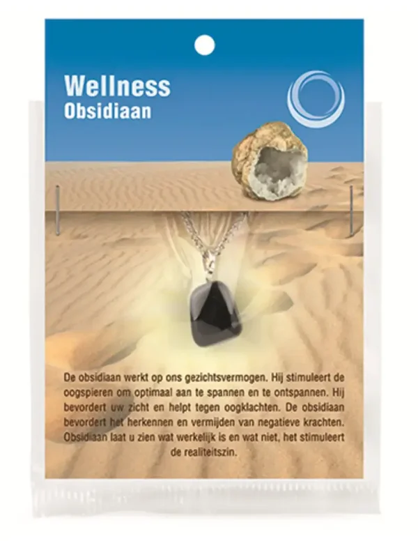 Zwarte Obsidiaan Wellnesshanger incl. RVS Hanger en Informatiekaart