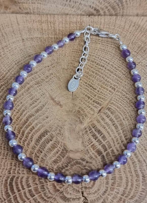 925 zilveren, armband met Amethist.