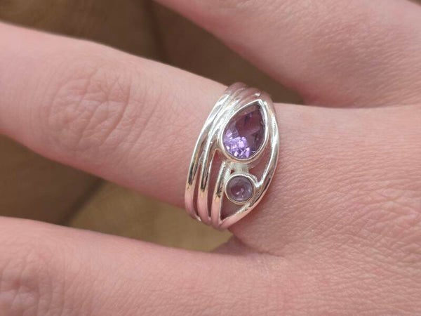 925 zilveren, ring met Amethist 4 band, maat 18
