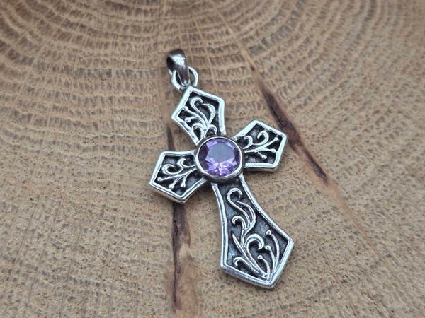 925 zilveren hanger kruis met Amethist