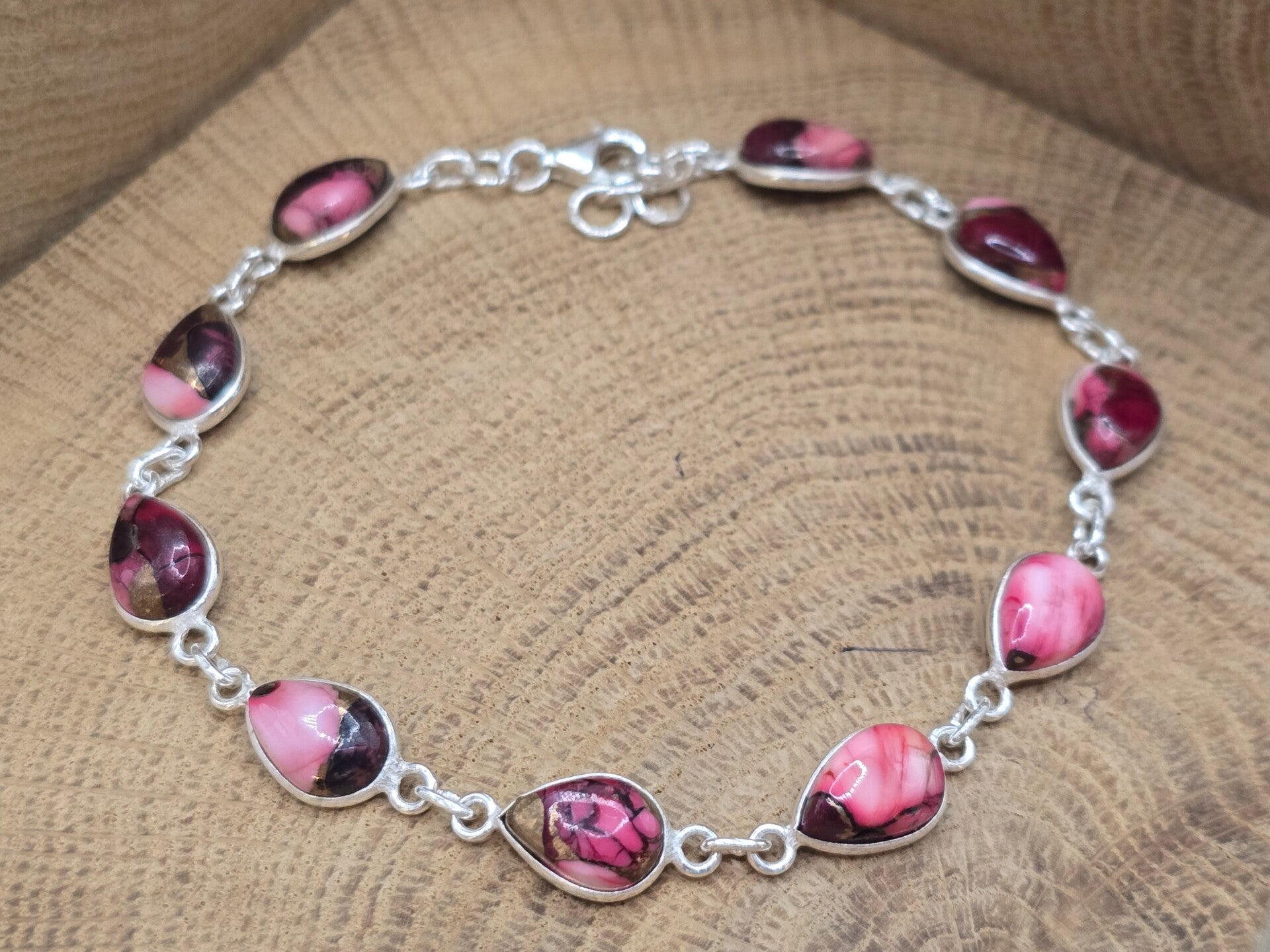 925 zilveren, armband roze Dahlia copper Turkoois.