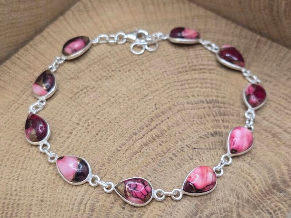 925 zilveren, armband roze Dahlia copper Turkoois.