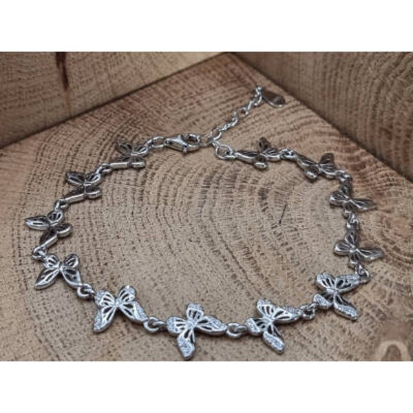 925 zilveren, armband vlinders met zirconia steentjes
