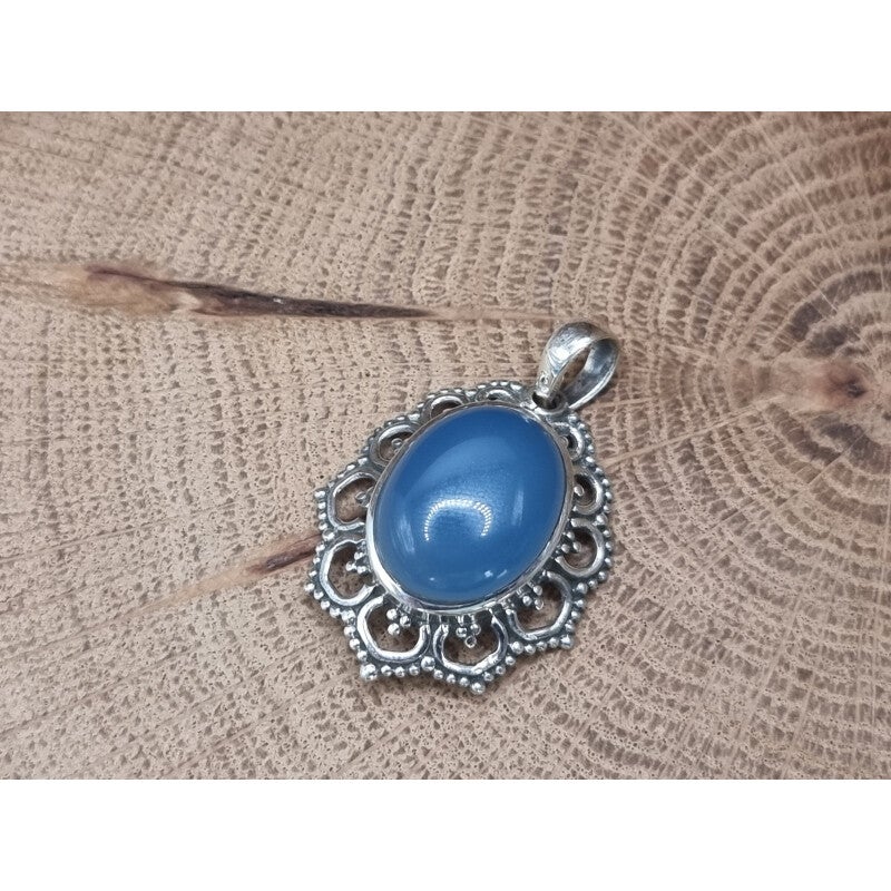 925 zilveren, blauwe Chalcedoon hanger.