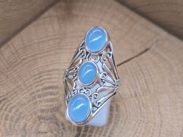 925 zilveren, ring met Blauwe Chalcedoon maat 18