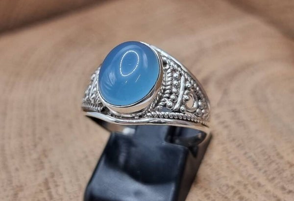 925 zilveren, ring met Blauwe Chalcedoon maat 19