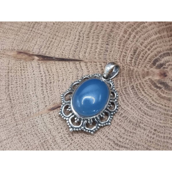 925 zilveren, blauwe Chalcedoon hanger.