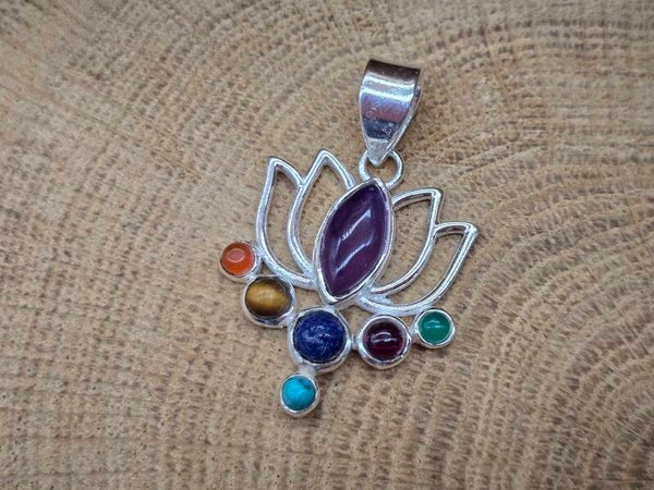925 zilveren hanger met chakra stenen.