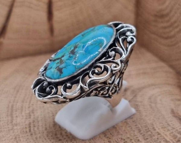 925 zilveren,  copper Turquoise ring. Maat 17